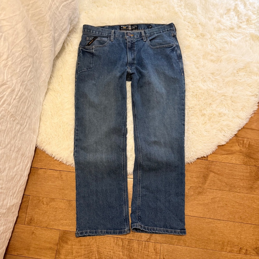 Ariat Rebar M4 Relaxed Boot Cut Workwear Jeans Mens 36x30 Medium Wash Blue Denim